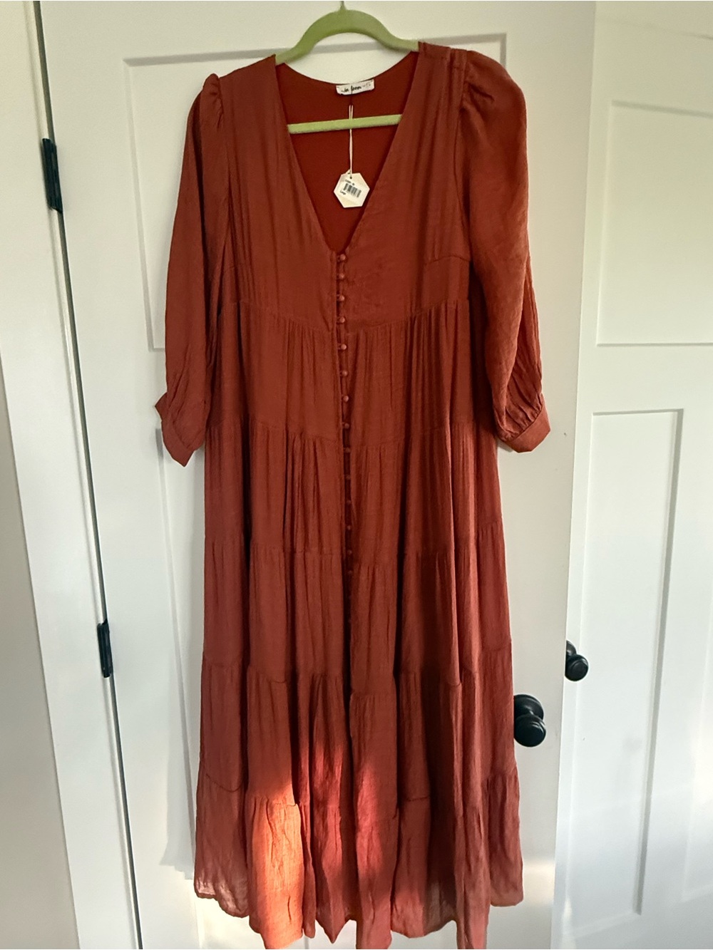 Pinkblush Maternity Rust Button-Front Tiered Maxi Dress